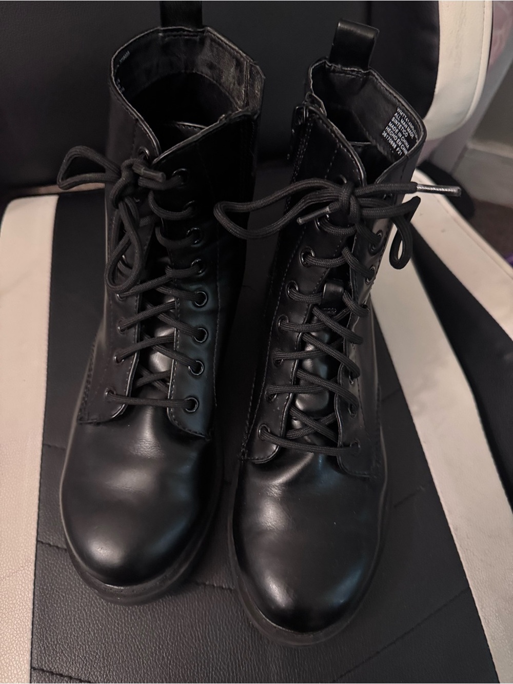 Time and Tru Black Lace-Up Combat Ankle Boots with Side Zip - Picture 2 of 3